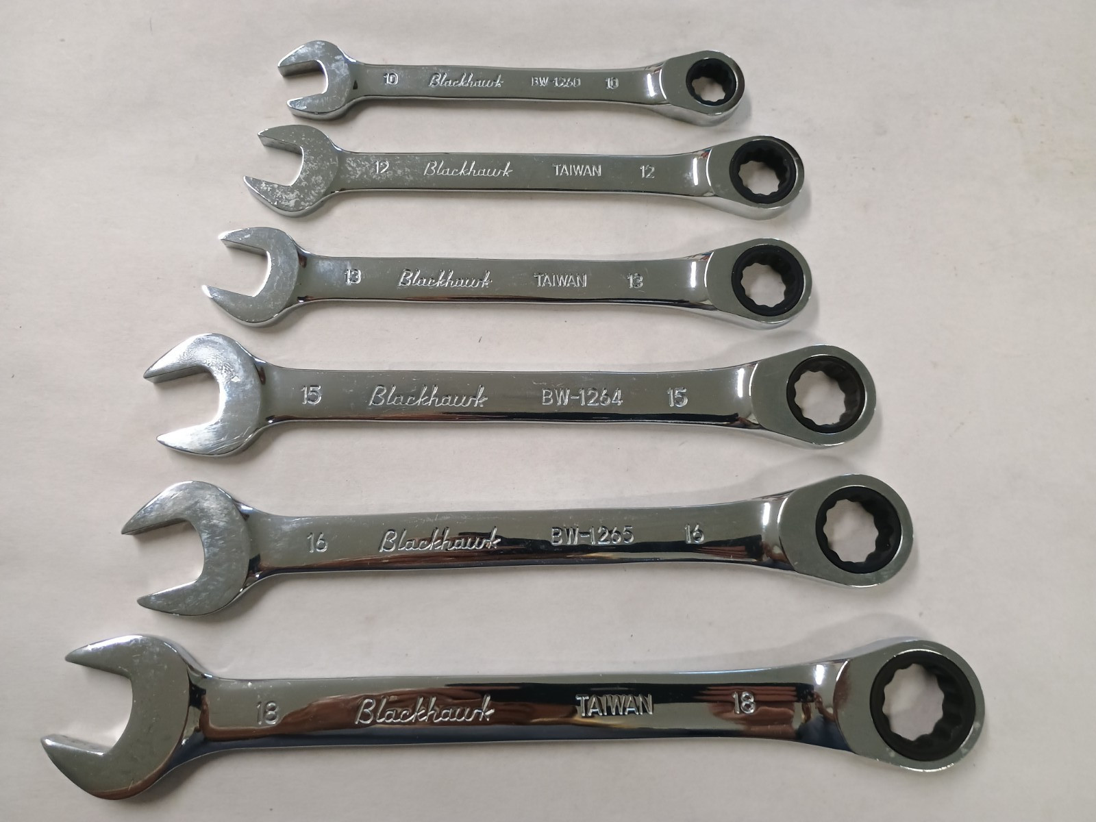Blackhawk Proto Ratcheting Wrench Set sizes 10, 12, 13, 15, 16, 18 (no 14)