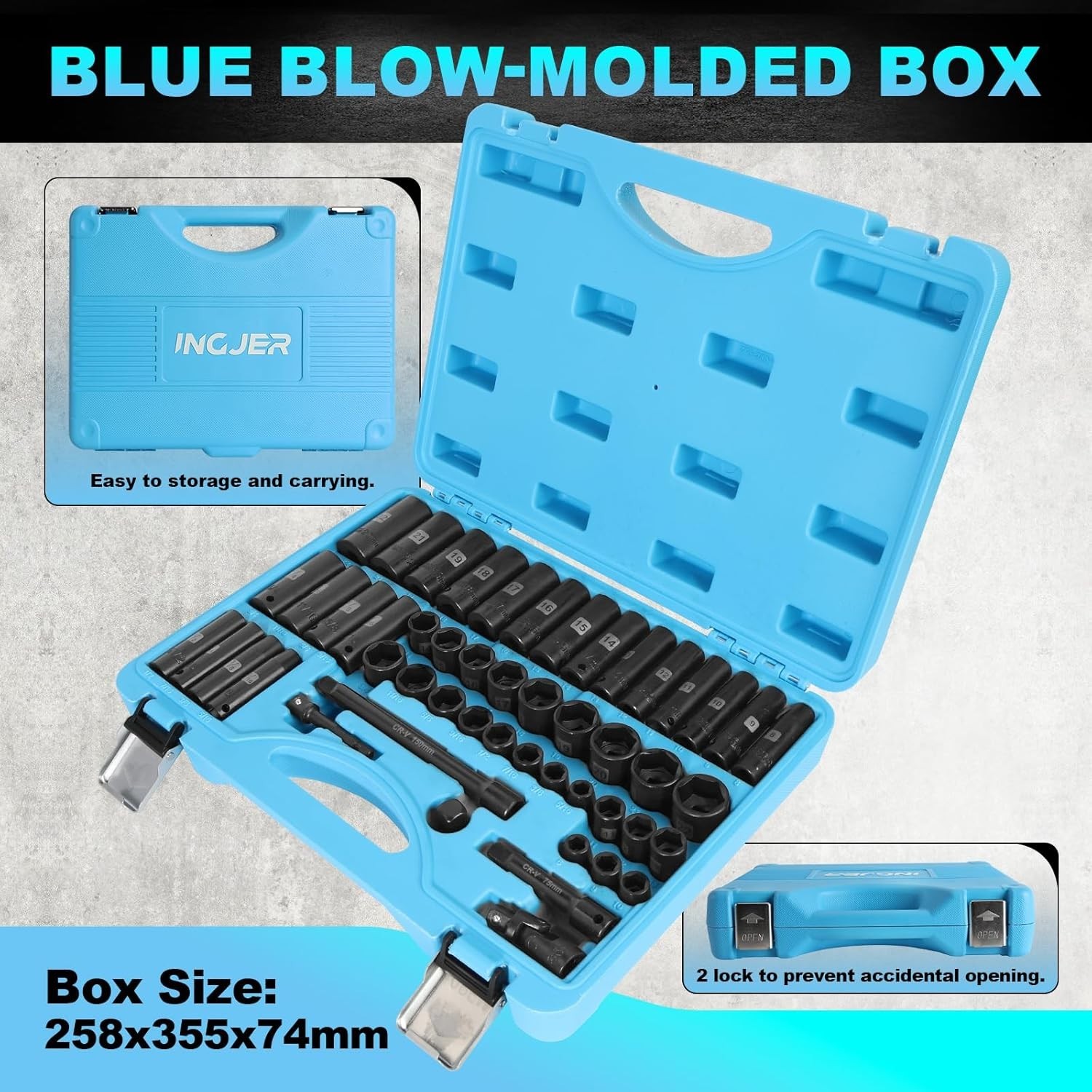 Impact Socket Set, 3/8 inch 50 Piece SAE and Metric Set, Standard SAE 5/16 to…