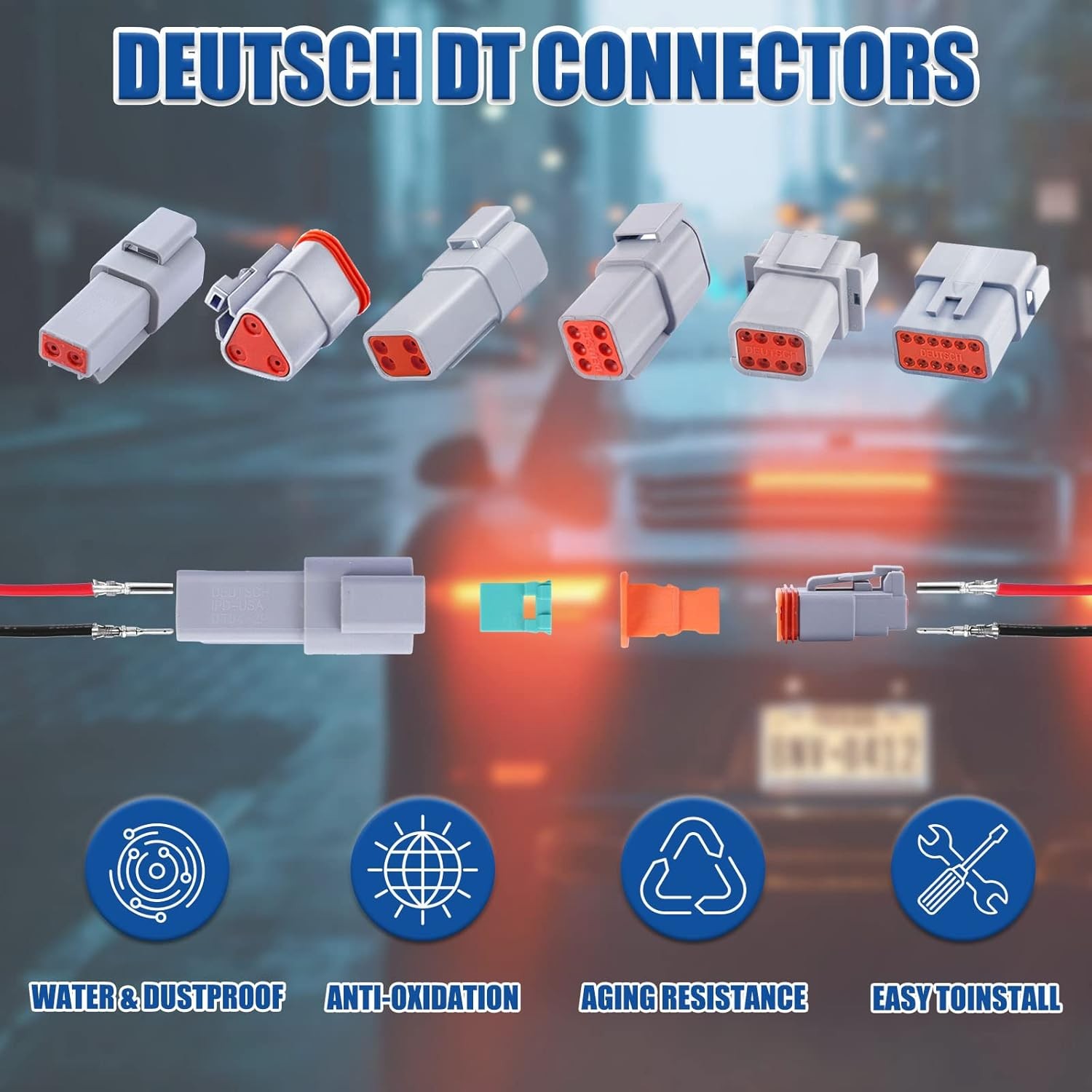 102PCS 2 Pin Way Deutsch DT Gray Connector 12 Set，Size 16 Solid 2 (12set)