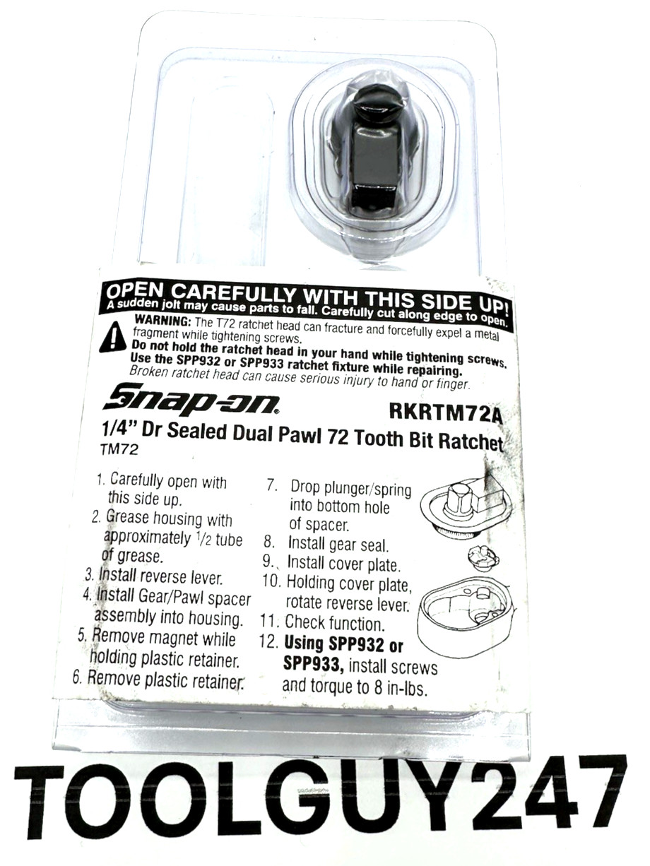 SNAP ON TOOLS USA RKRTM72A 1/4″ Dr Bit Ratchet Repair Kit 72 Tooth FREE Shipping