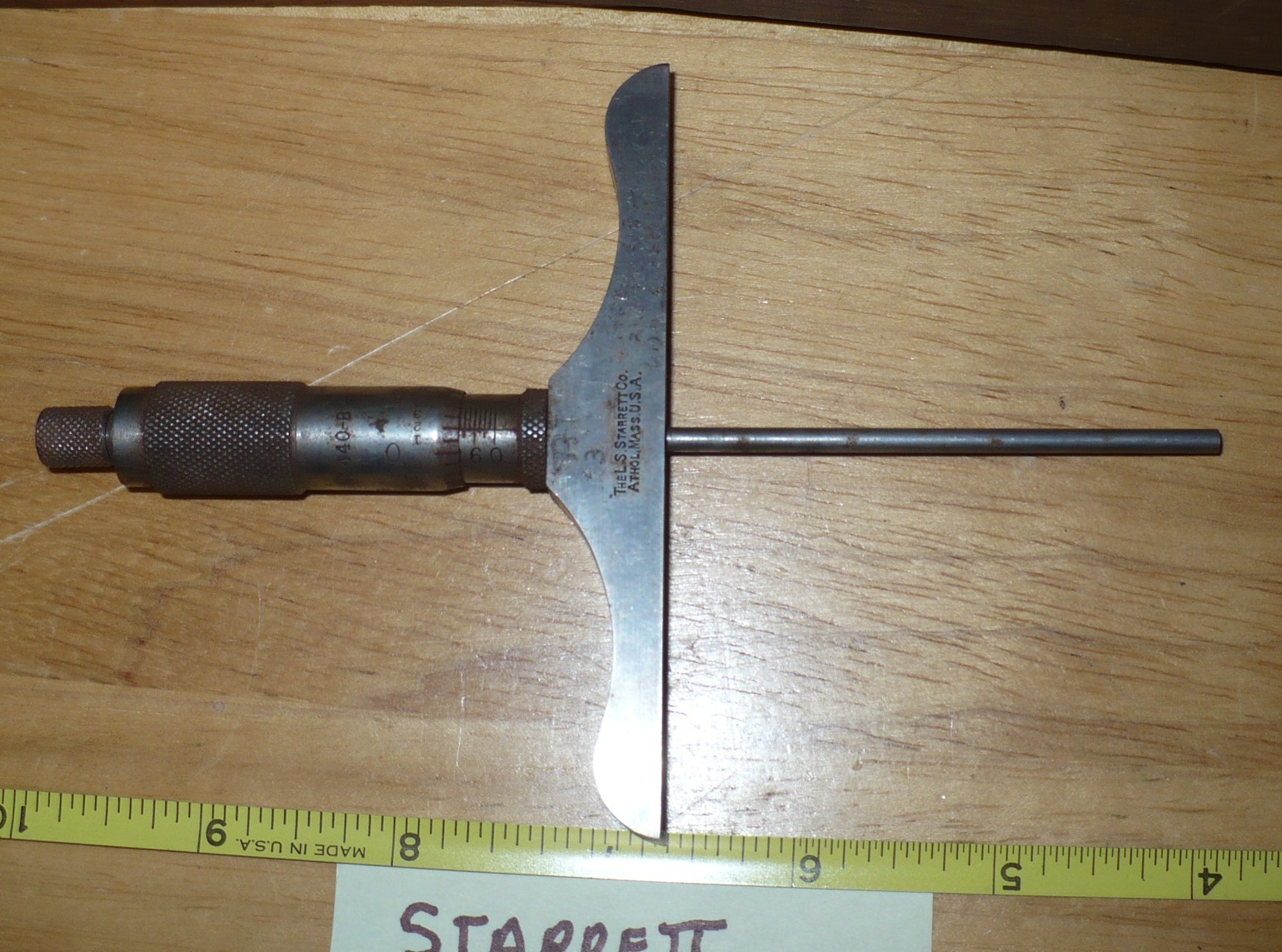 Vintage Starrett 440-B Depth Micrometer and Rods, Wooden Box