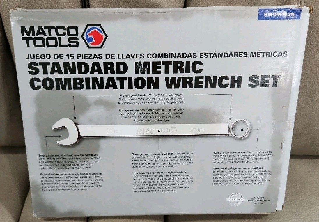 Matco tools SMCM152K 15pc Metric Combination Wrench Set 6-20mm Never USED