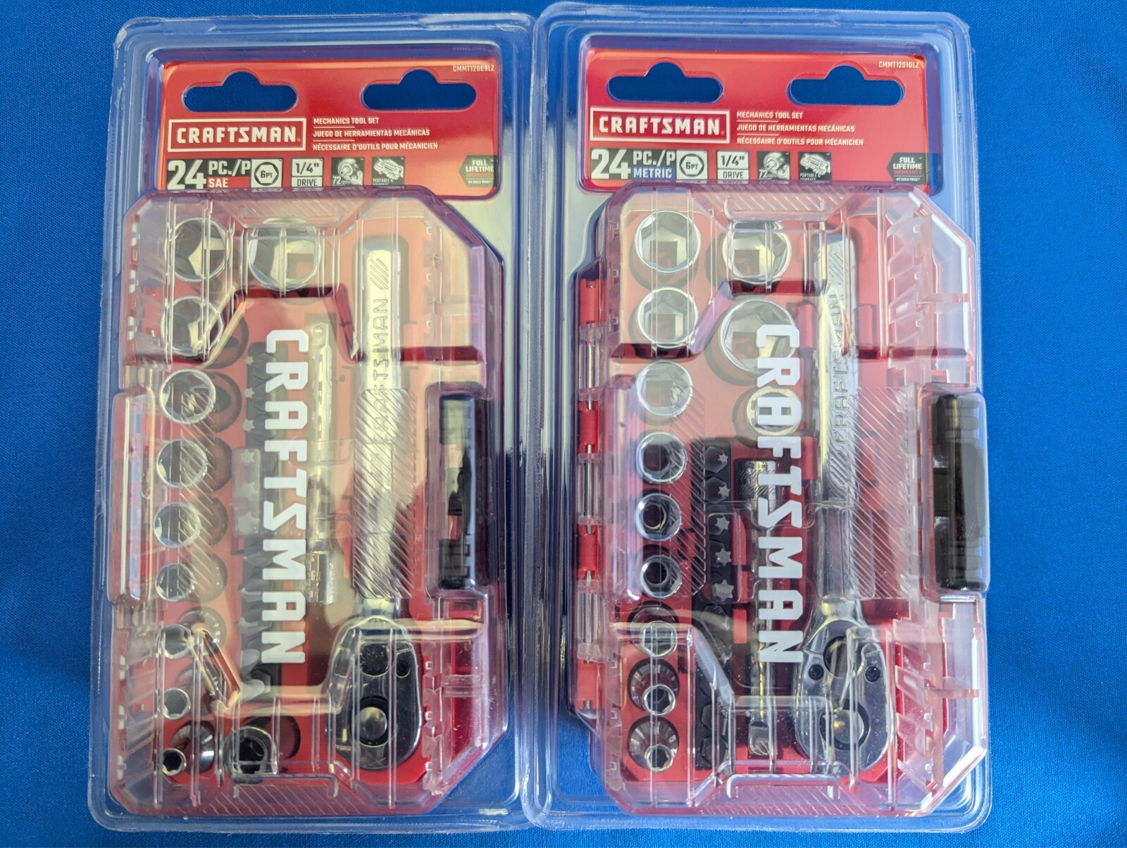 2 Craftsman Mechanic Tool Set Socket Sets – 1 SAE & 1 Metric – 24 pc ea set 48pc