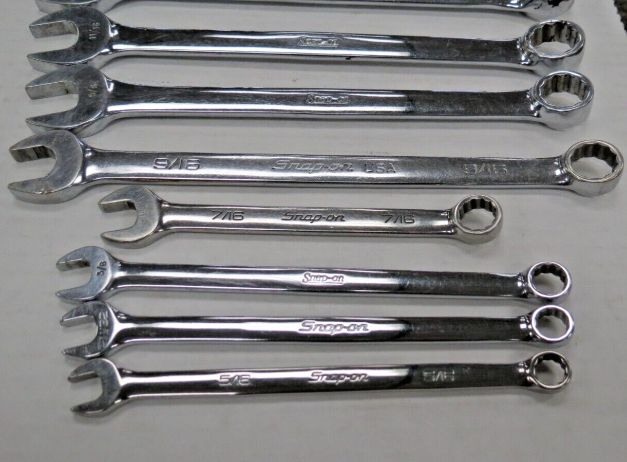 SNAP-ON 12-POINT SAE FLANK DRIVE COMBINATION WRENCHES 10PCS 5/16-7/8 OEX10 OEX28
