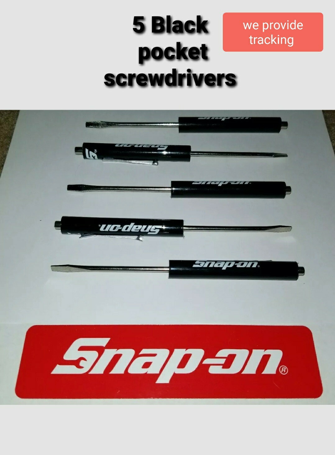 5 Black Snap on tools screwdrivers per order . pocket screwdriver . magnet end