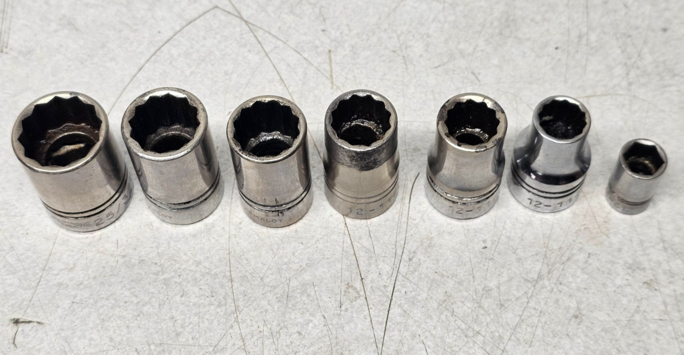 Set of 6 Vintage Armstrong 1/2″ Drive, 12 Point Sockets, 16ths, 32nds