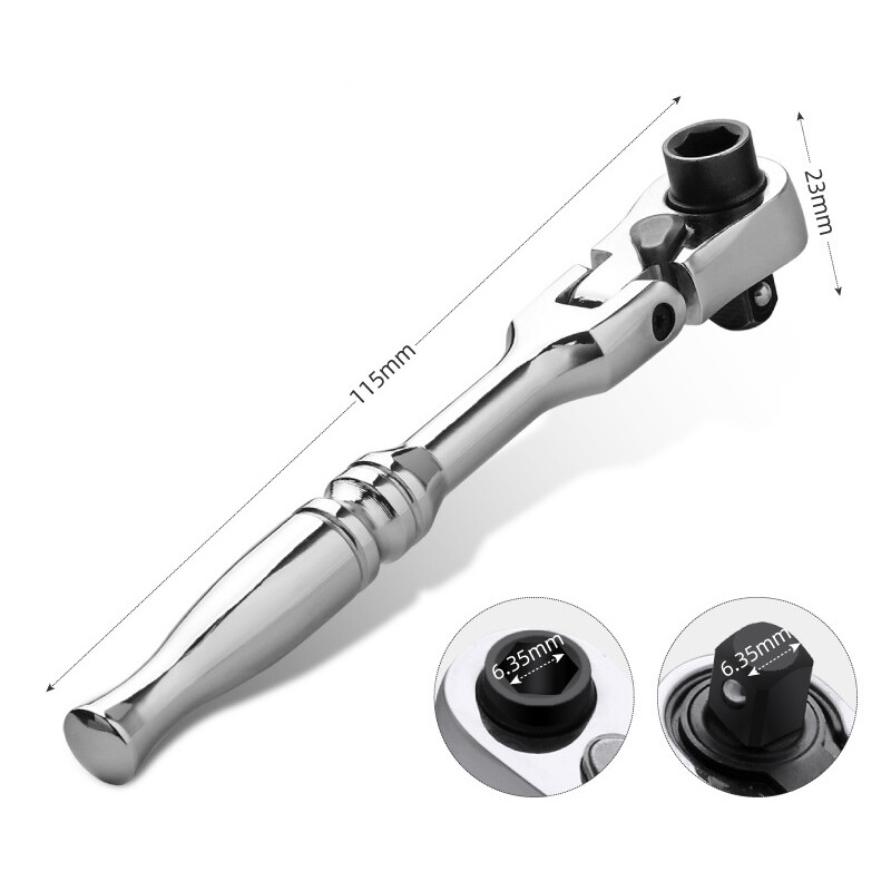 Ratchet Handle Socket Wrench 1/4″ Drive 72 Tooth Flexi Head Stubby 115mm Rounded