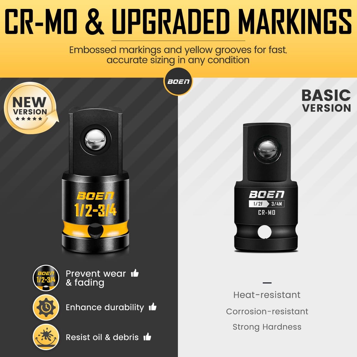 Impact Socket Adapter 1/2″ F to 3/4″ M Cr-Mo Steel – Deep Embossed Markings