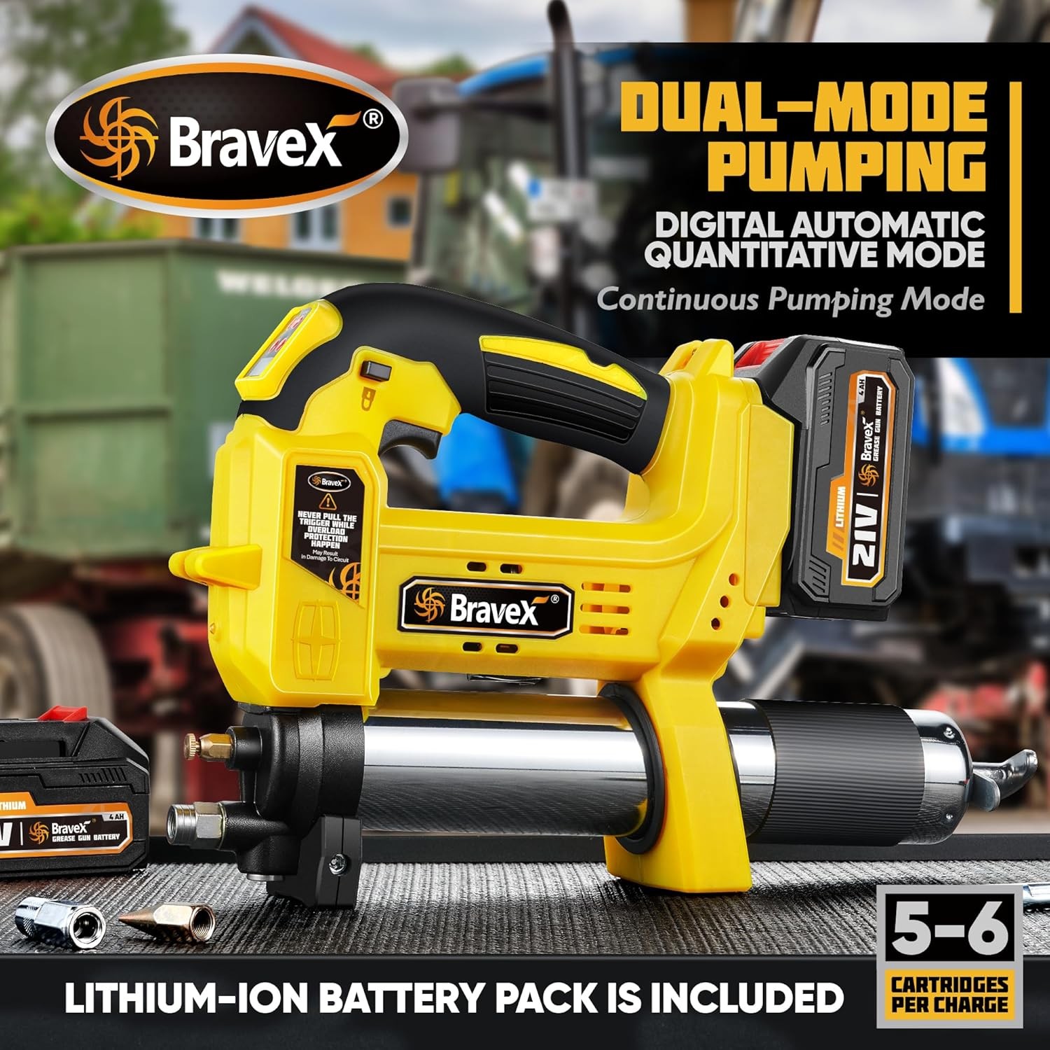 Grease Gun – Battery Powered with 40” Long Hose, 12,000 PSI…