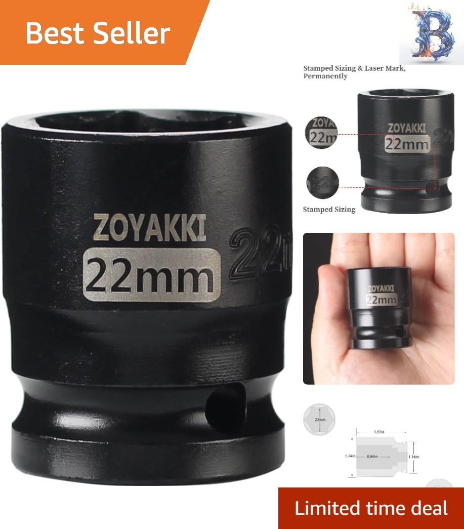22mm Shallow Impact Socket – 1/2″ Drive CR-MO Steel for Secure Axle Nut Removal