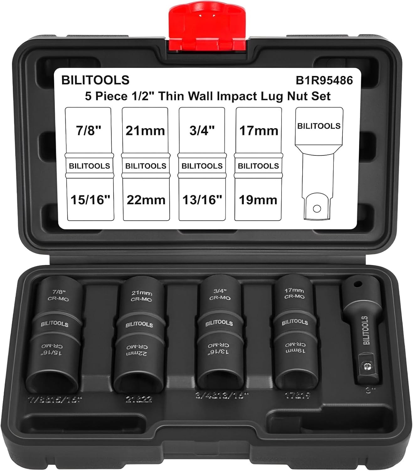 Lug Nut Socket Set, 1/2 inch Drive Non-Marring Impact Flip Socket Set Metric …