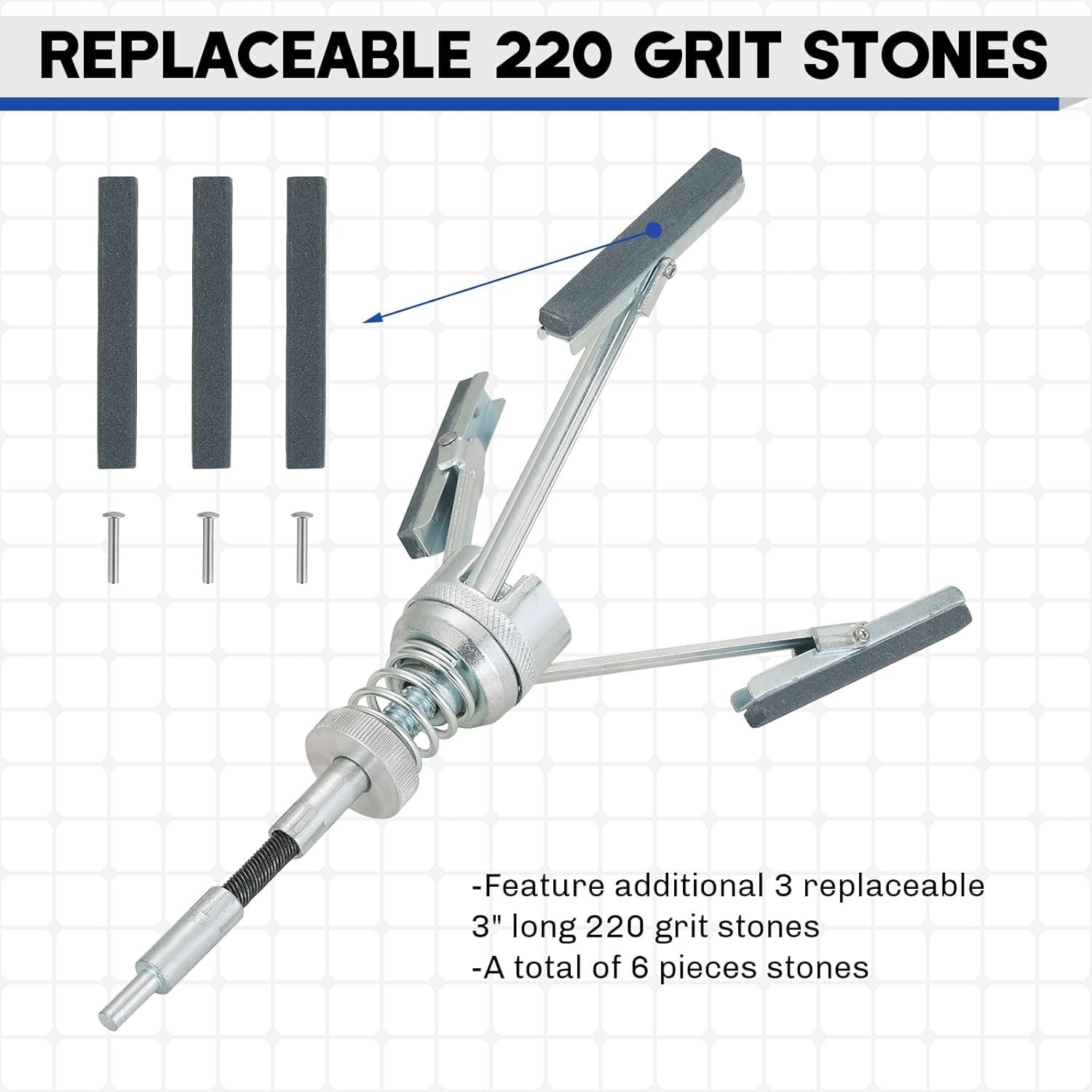 Engine Cylinder Hone Tool 2 to 6-1/2 Inch Adjustable Deglazer with 6 Stones