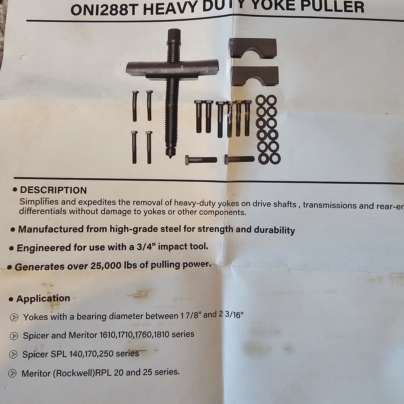 Heavy Duty Yoke Puller 10803 For Spicer & Meritor 1610-1810
