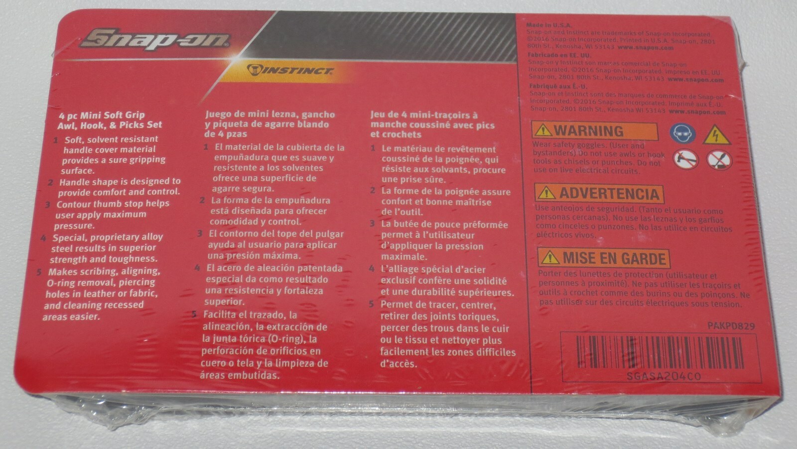 *NEW* Snap-on Pick Set SGASA204CR *RED SOFT HANDLES* PICKS BRAND NEW & SEALED!