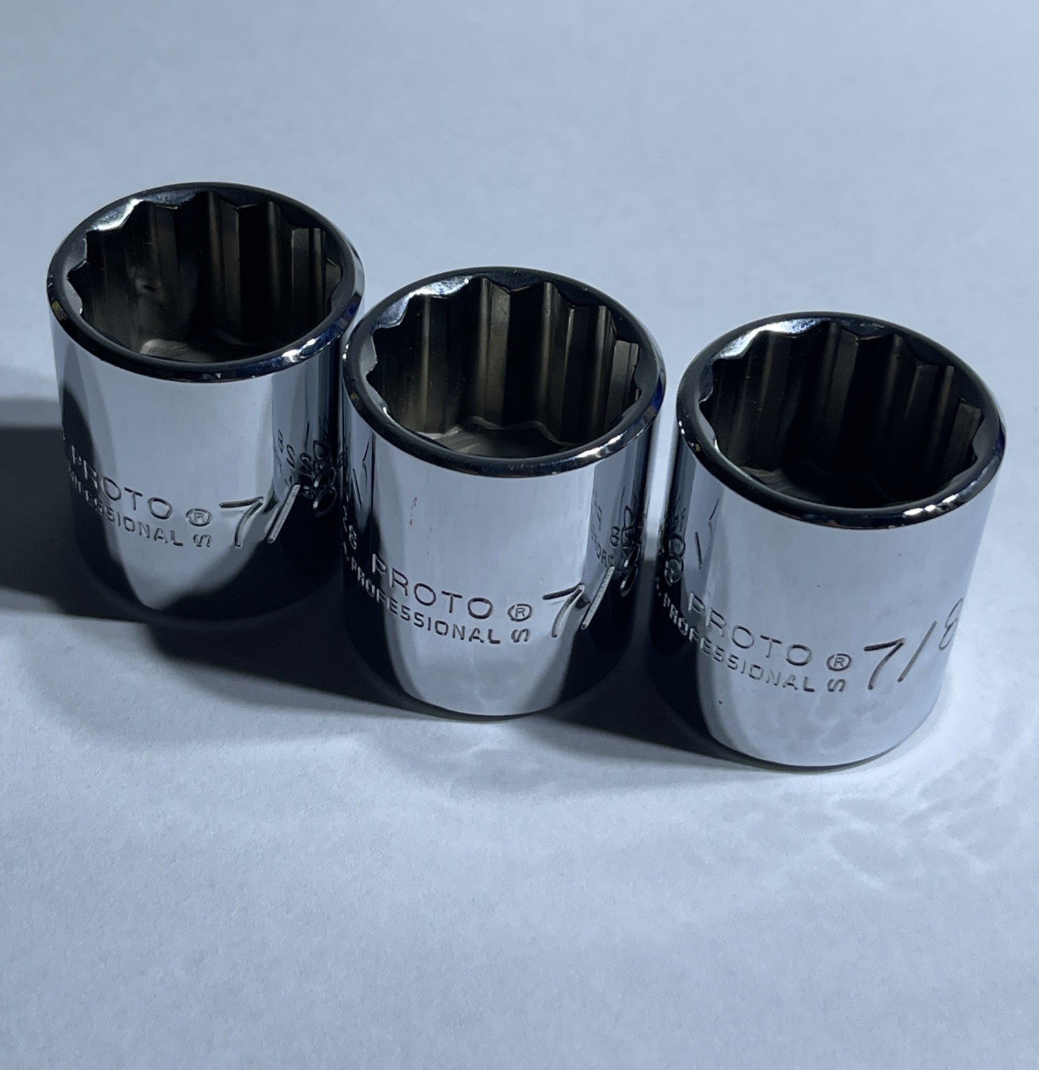 Lot of 3 Proto 7/8” 5228 12 Point 3/8” Drive Chrome Sockets USA