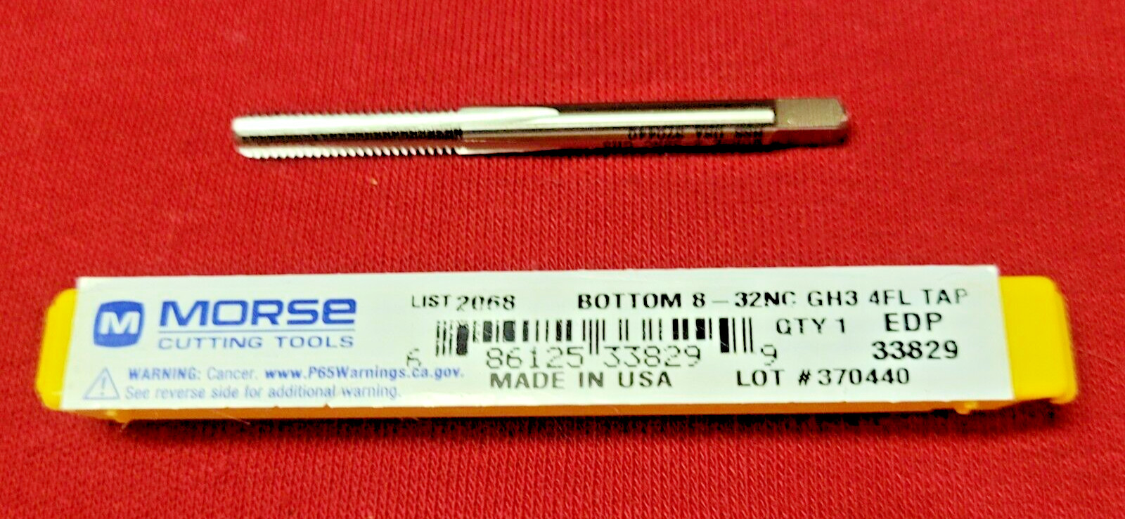 8-32 8/32 NC Bottom Hand Tap Morse MT3733829 USA 3 Flute HSS GH3