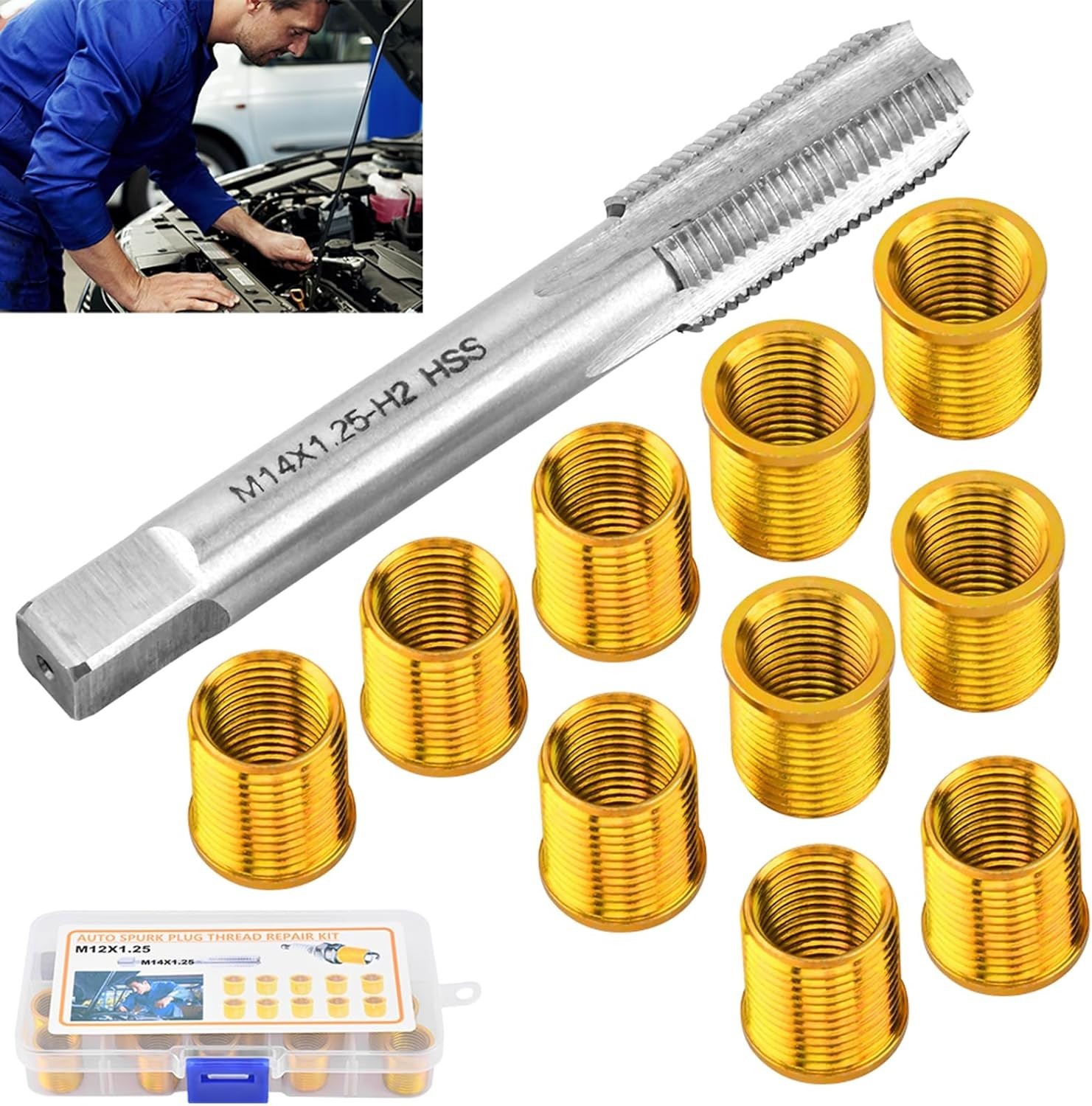 12Mm X 1.25 Helicoil Kit, m12x1.25 Spark Plug Thread Repair kit 12 Insert m…