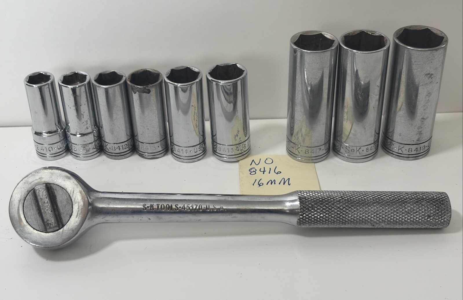 SK Tools Ratchet 45170 & 9pc Socket Set 8410-8419 NO 8416 10mm-19mm NO 16mm 6pt