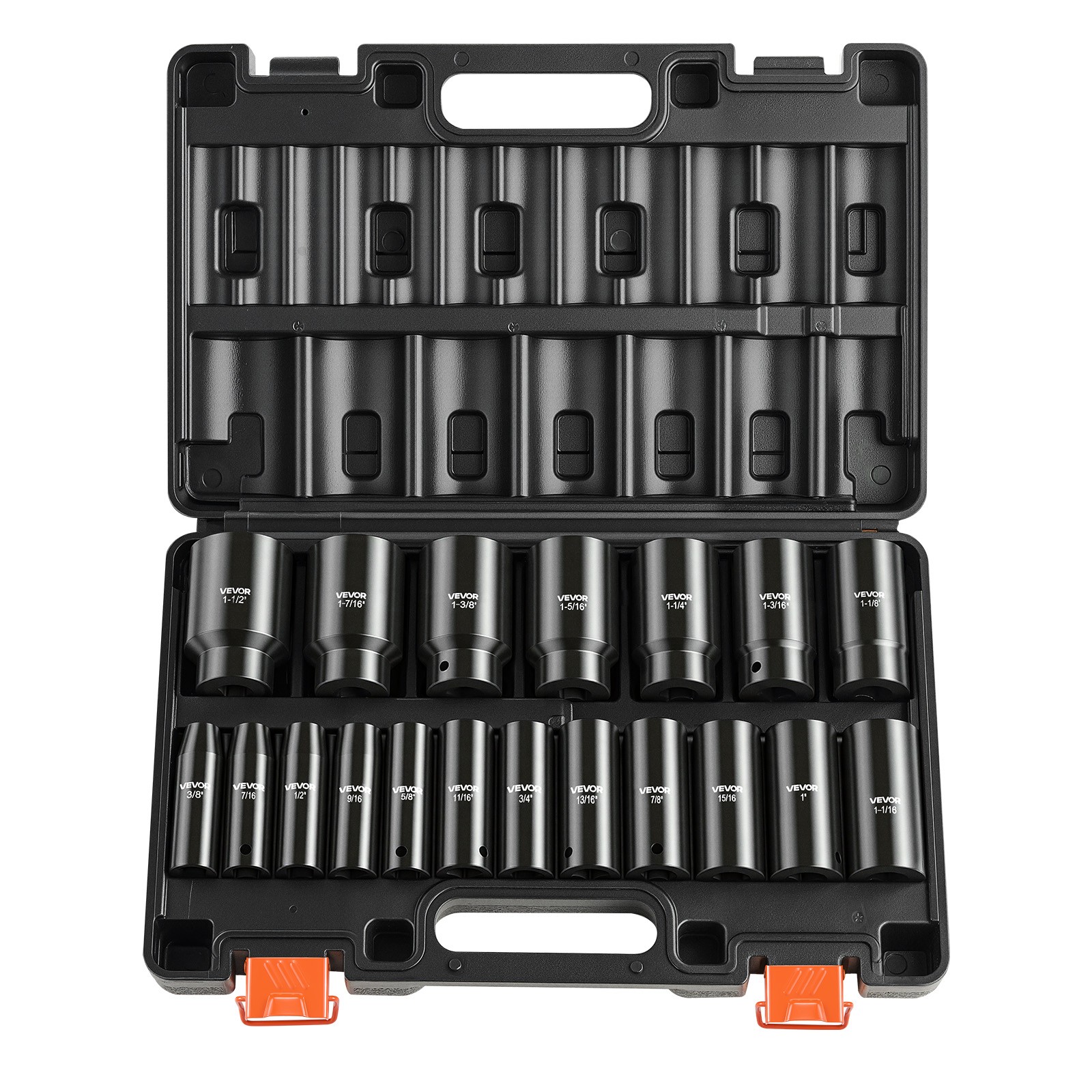 VEVOR Impact Socket Set, 1/2″ 19 Piece Impact Sockets 3/8″ to 1-1/2″ Deep Length