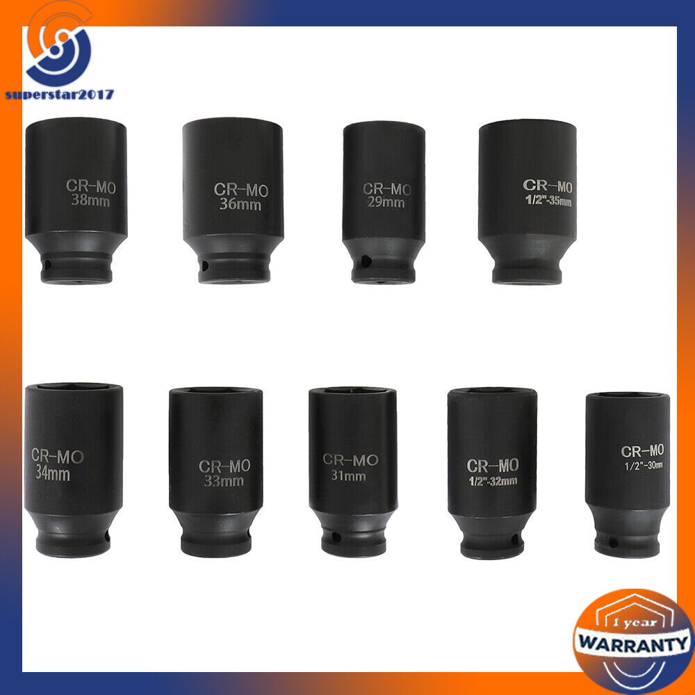 9Pcs Deep Impact Socket Set 1/2″Drive Metric Axle Hub Nut Socket 29-38mm 6-Point