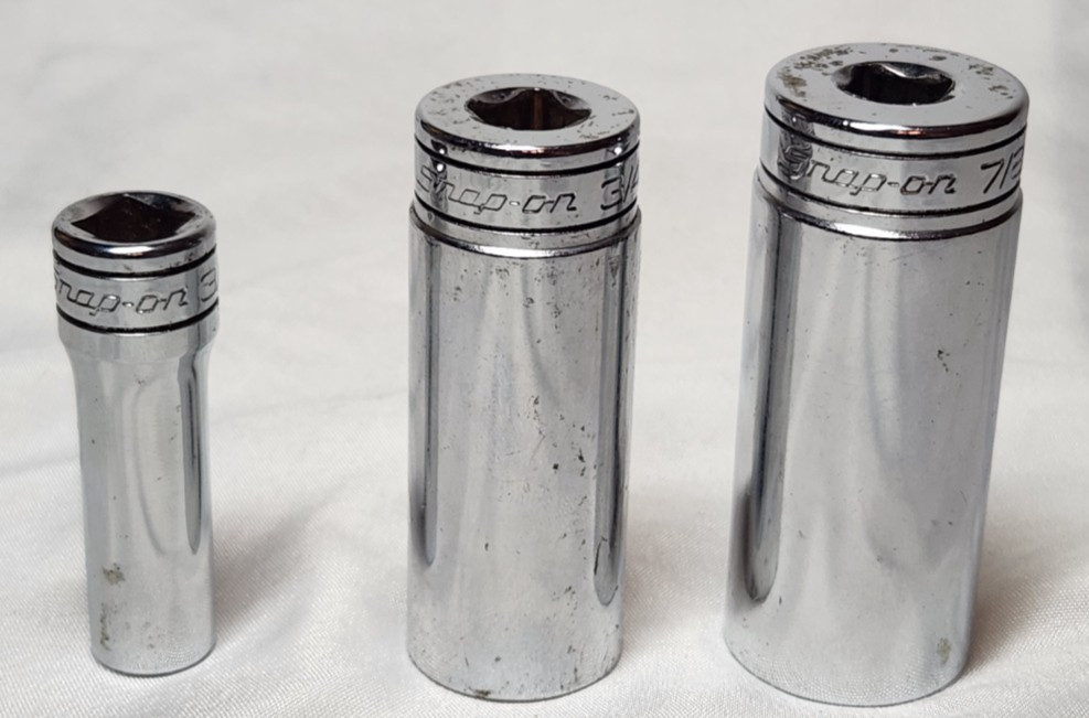 Snap-On Lot of 3 SFS121 3/8″ SFS241 3/4″ SFS281 7/8″ Deep Socket 6PT 3/8″ Drive