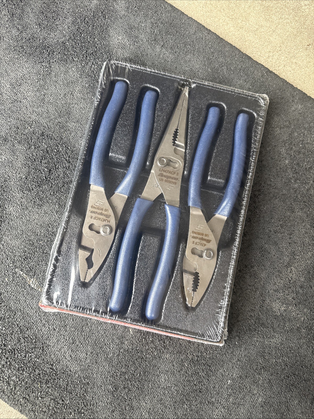 For Snap-on Tools NEW Blue 3 Piece Soft Grip Pliers Lot Set PL347ACFmb