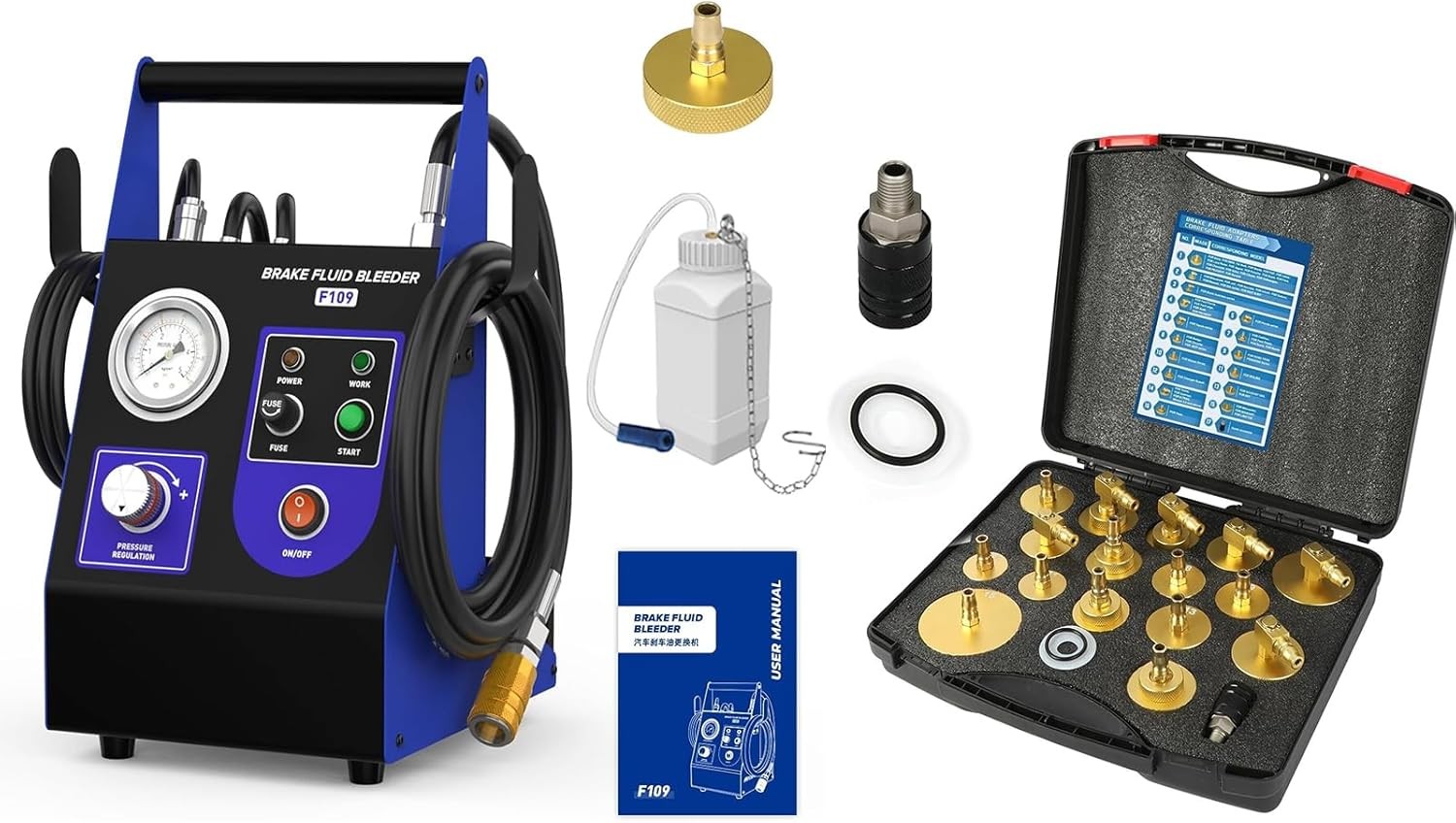 Electric Brake Bleeder Machine 0.7-2.5 Bar & 17Pcs Master Cylinder Bleeder Tool