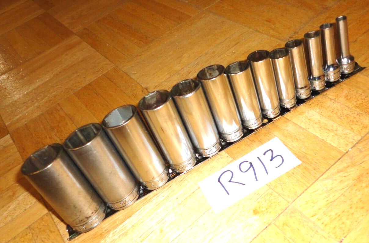 SNAP-ON TOOLS 13 PIECE 3/8 DRIVE SAE. DEEP CHROME 6 PT. SOCKET SET 1/4 TO 1 INCH