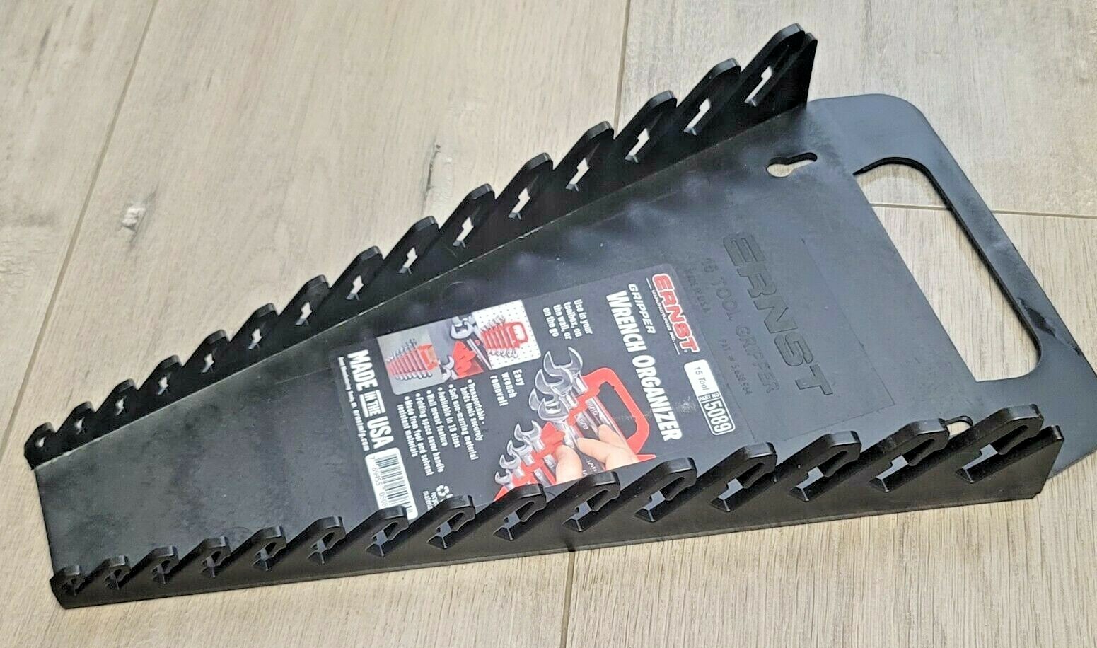 Ernst 15 Slot Black Gripper Wrench Rack Organizer, Made in USA #5089