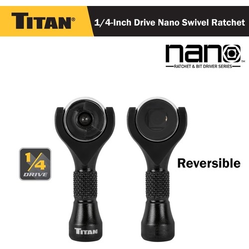 TITAN 11330 Nano Swivel Ratchet, 1/4″ Drive, 90 Tooth, 250 Degree Swivel Head