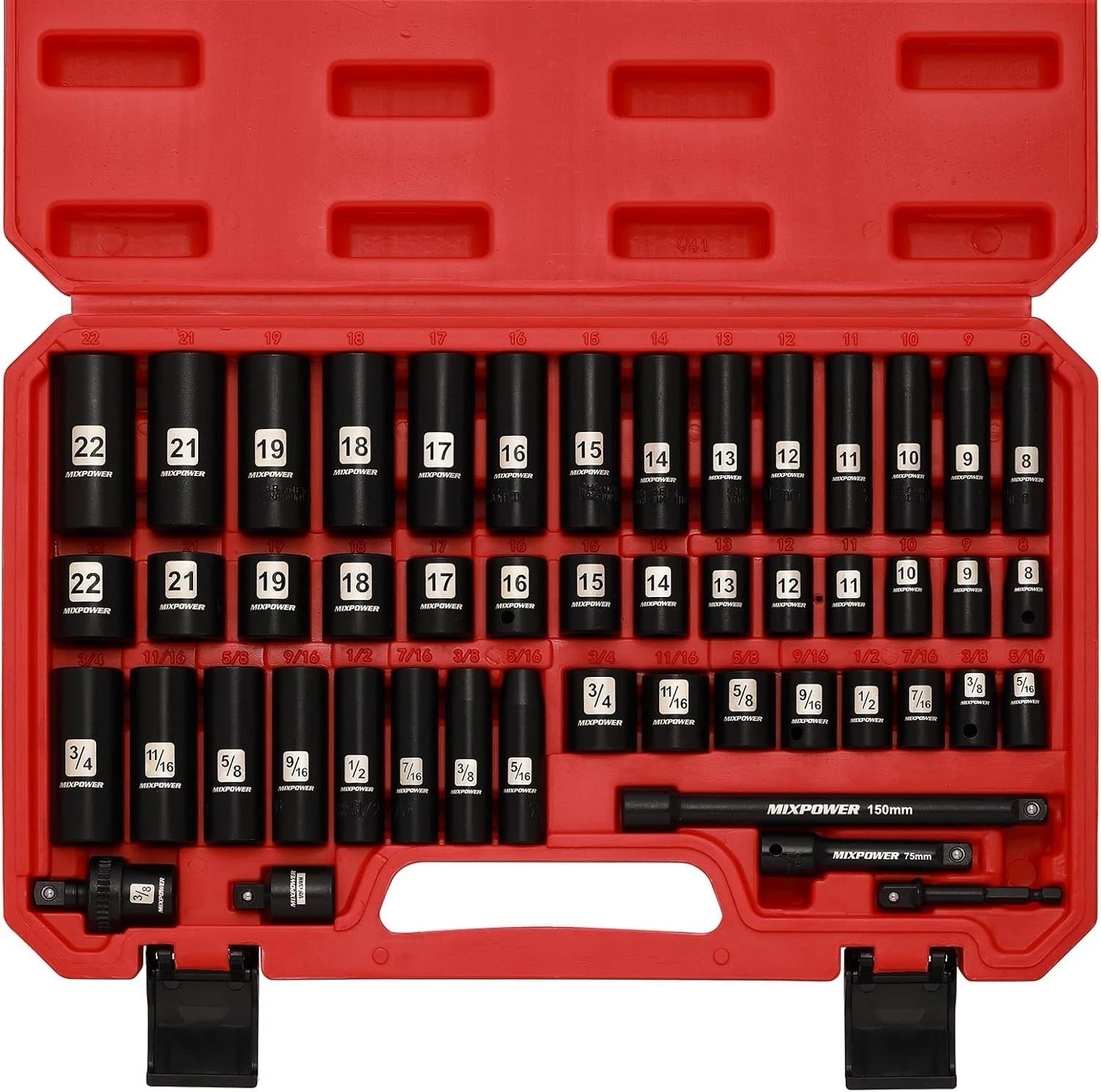 High-Torque 3/8″ Drive Deep Impact Socket Set – 49 Pieces, SAE & Metric