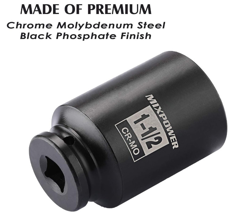 MIXPOWER 1/2 Inch Drive Deep Impact Socket 1-1/2 SAE, 1-1/2, Black