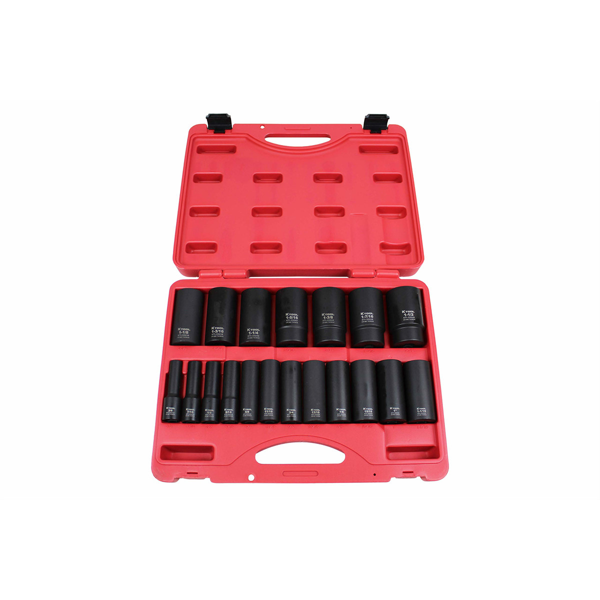 K-Tool 33202 1/2″ Drive SAE Deep Impact Socket Set 19pc, Heat Treated Steel