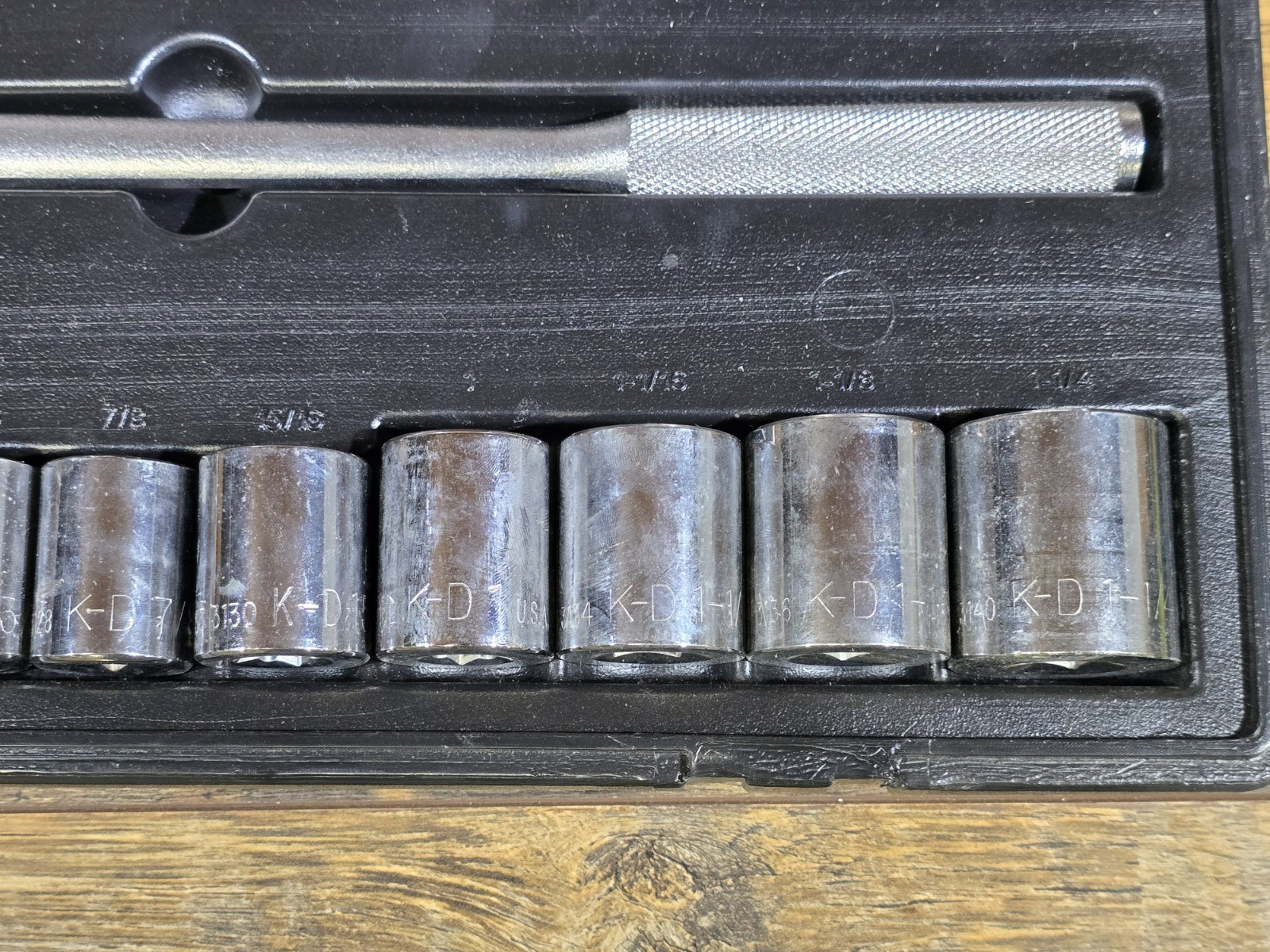 K-D Tools USA 1/2″ Drive Socket Set w/ Ratchet, Extensions, Hinged Handle | 20pc