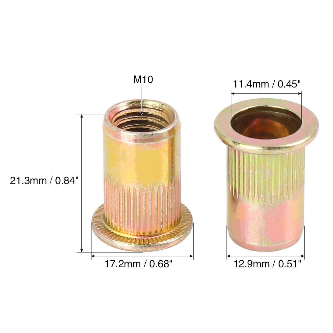 25 Pcs M10 Zinc Plated Carbon Steel Car Flat Head Rivet Nut Threaded Insert