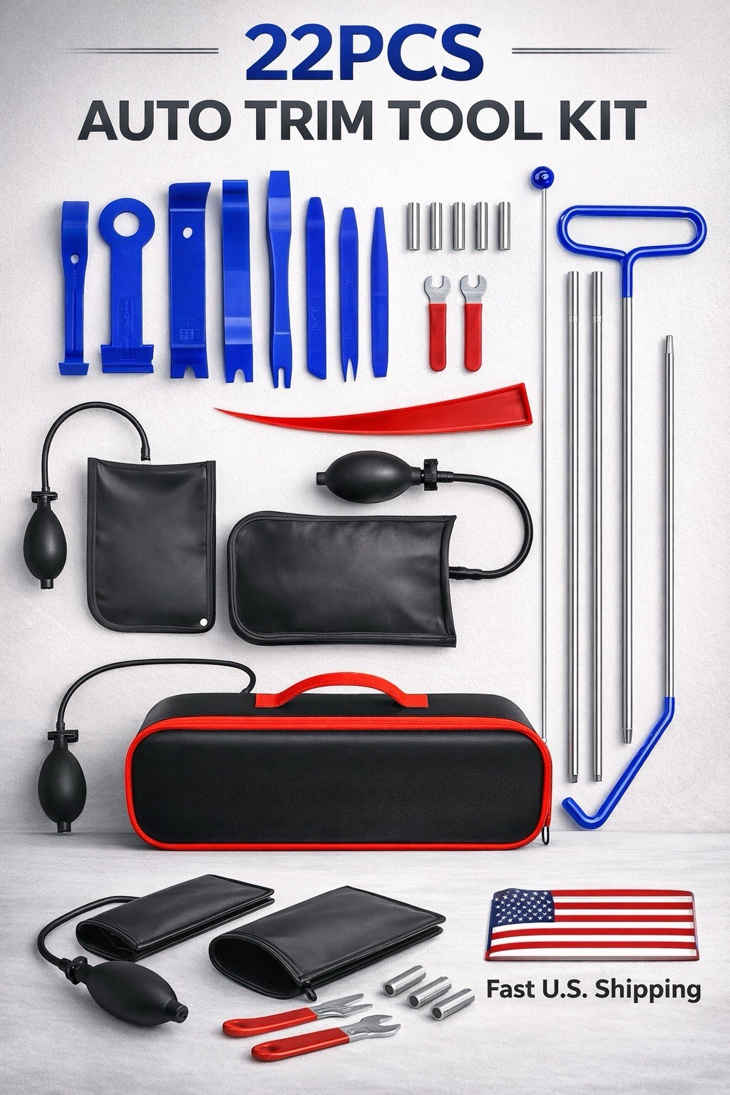 22PCS Car Trim Removal Tool Kit Auto Door Panel Dash Clip Repair Set w/ Air Pump