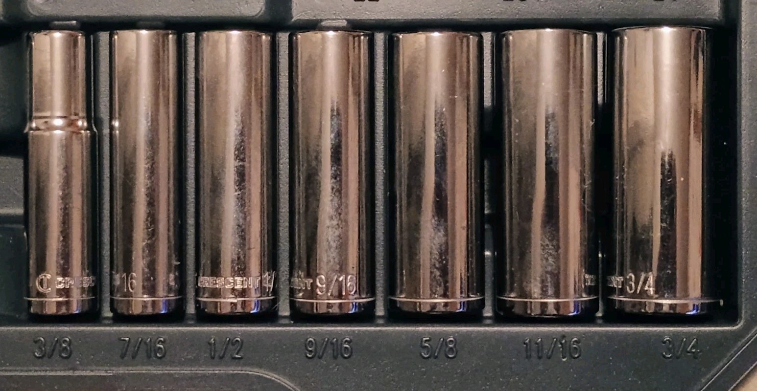 CRESCENT 7 Piece SAE 6 Point Deepwell Chrome Socket Set For 3/8″ Inch Drive