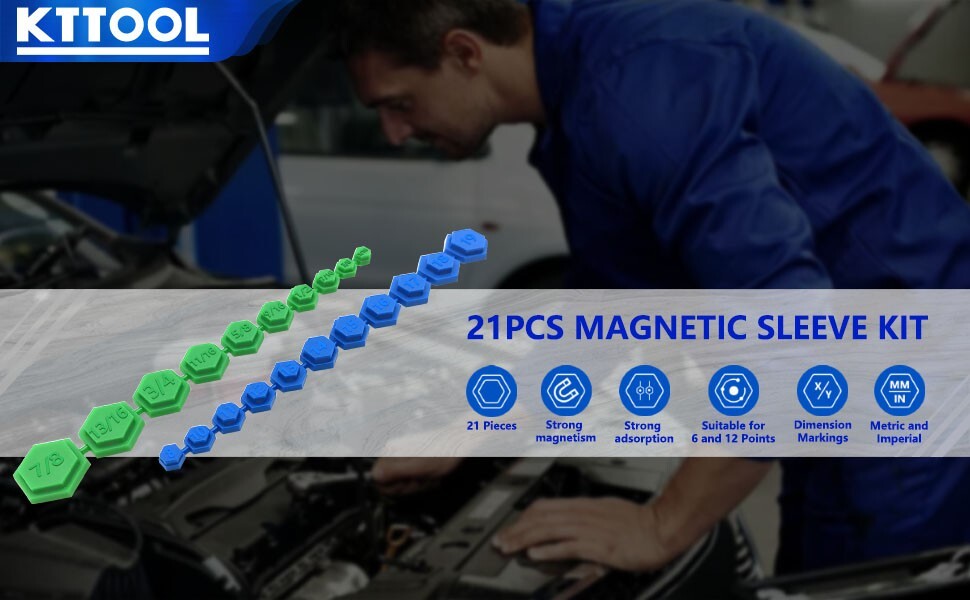 21pcs Magnetic Socket Inserts Tool Set SAE and Metric Sets 8-19mm & 5/16″-7/8″