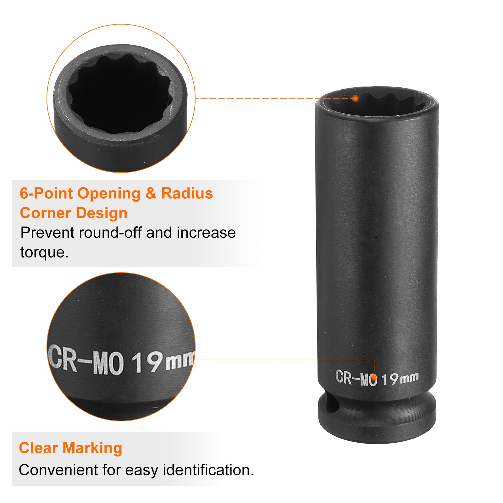 12 Point Deep Impact Socket 1/2″ Drive 19mm Chrome Molybdenum Steel