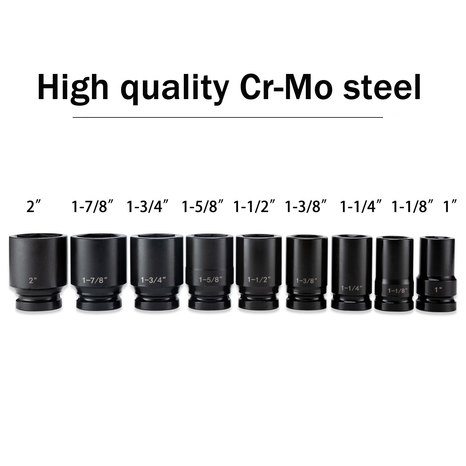 1″ Drive Jumbo Impact Socket Set 9PCS Universal Hex Deep Socket Set CR-Mo Steel
