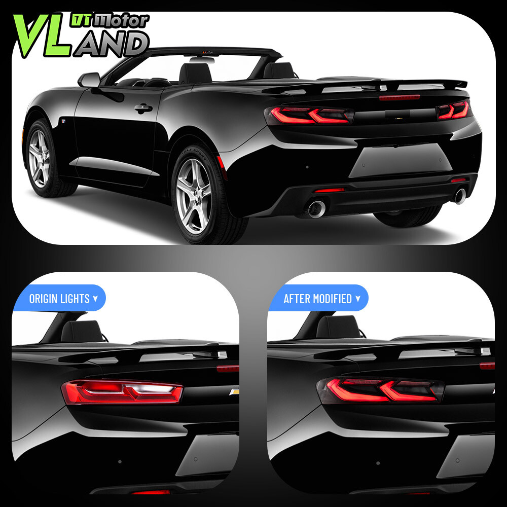 Set VLAND FULL LED Tail Lights For Chevy Camaro 2016-2018 DRL Smoked Rear Lights