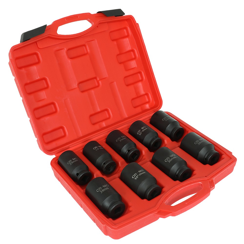 Impact Sockets Set 1/2″ Drive 9 PCS Metric 29-38mm Deep 6-Point Set
