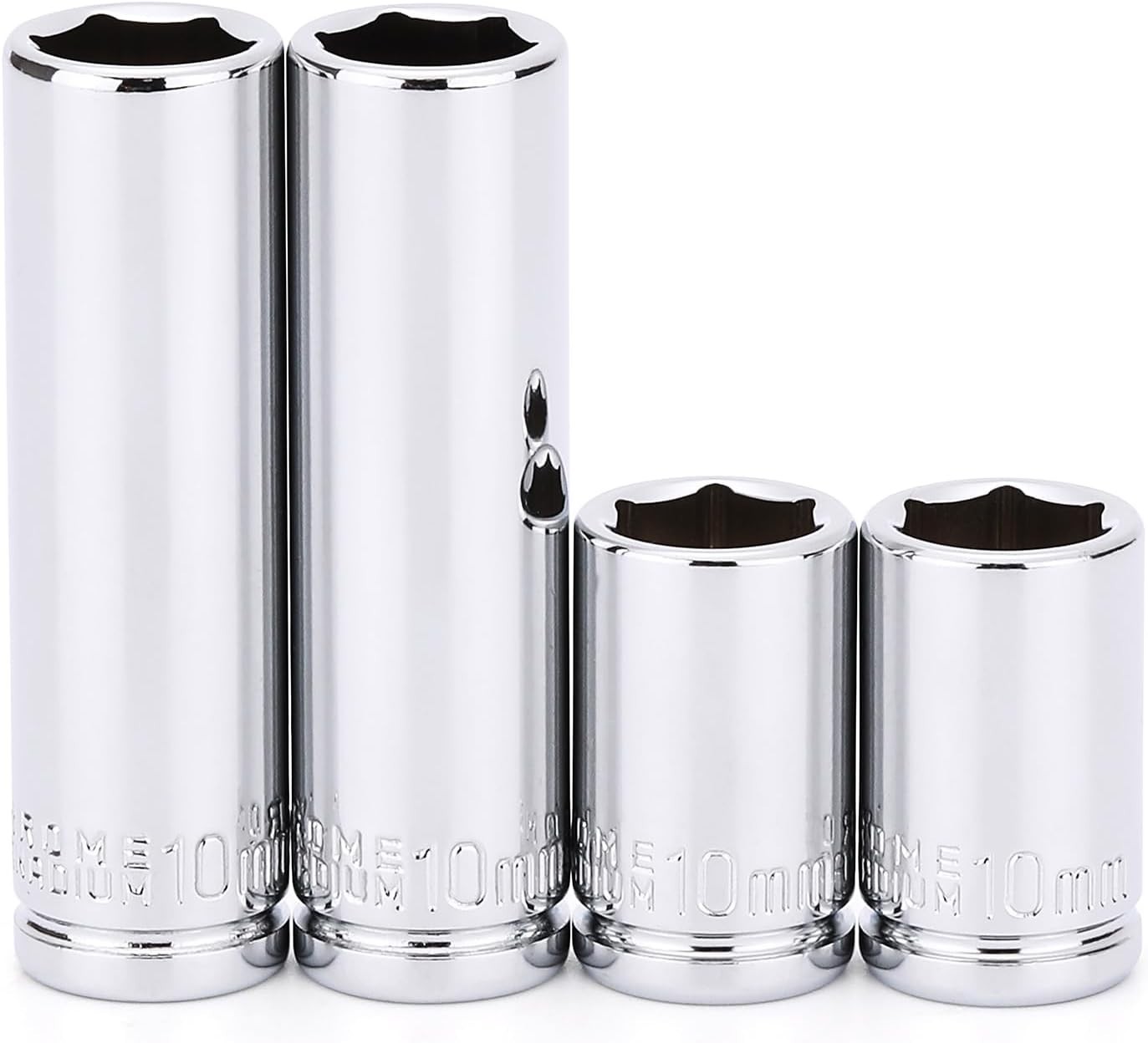 4PCS 1/4″Drive 10mm Deep&Shallow Socket, 6 Point, Cr-V Steel, 10mm