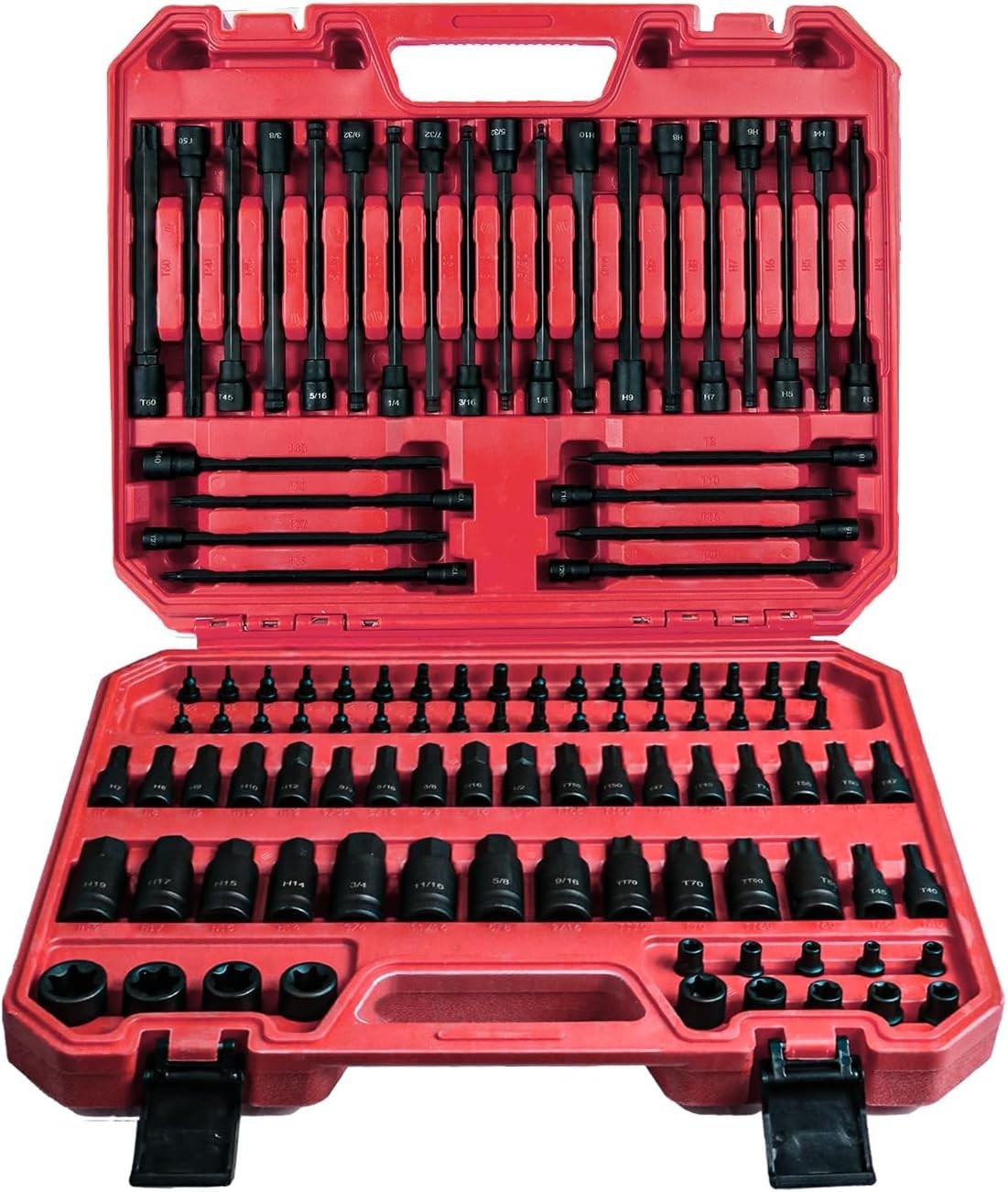 107PCS Allen and Torx bit socket set, 1/4″, 3/8″ and 1/2″ Drive,Extra long torx