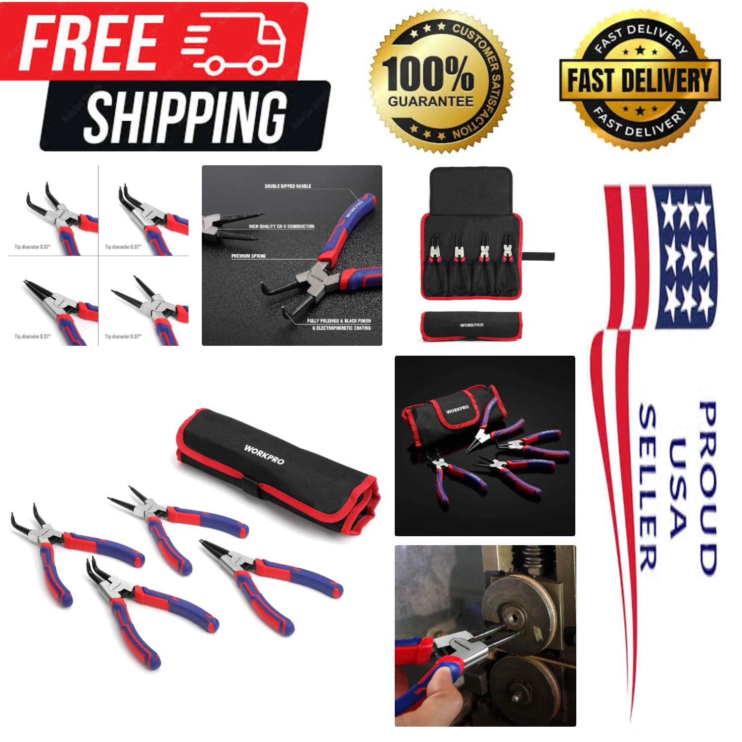 Versatile 4-Piece Snap Ring Pliers Set – External/Internal with Ergonomic Grip