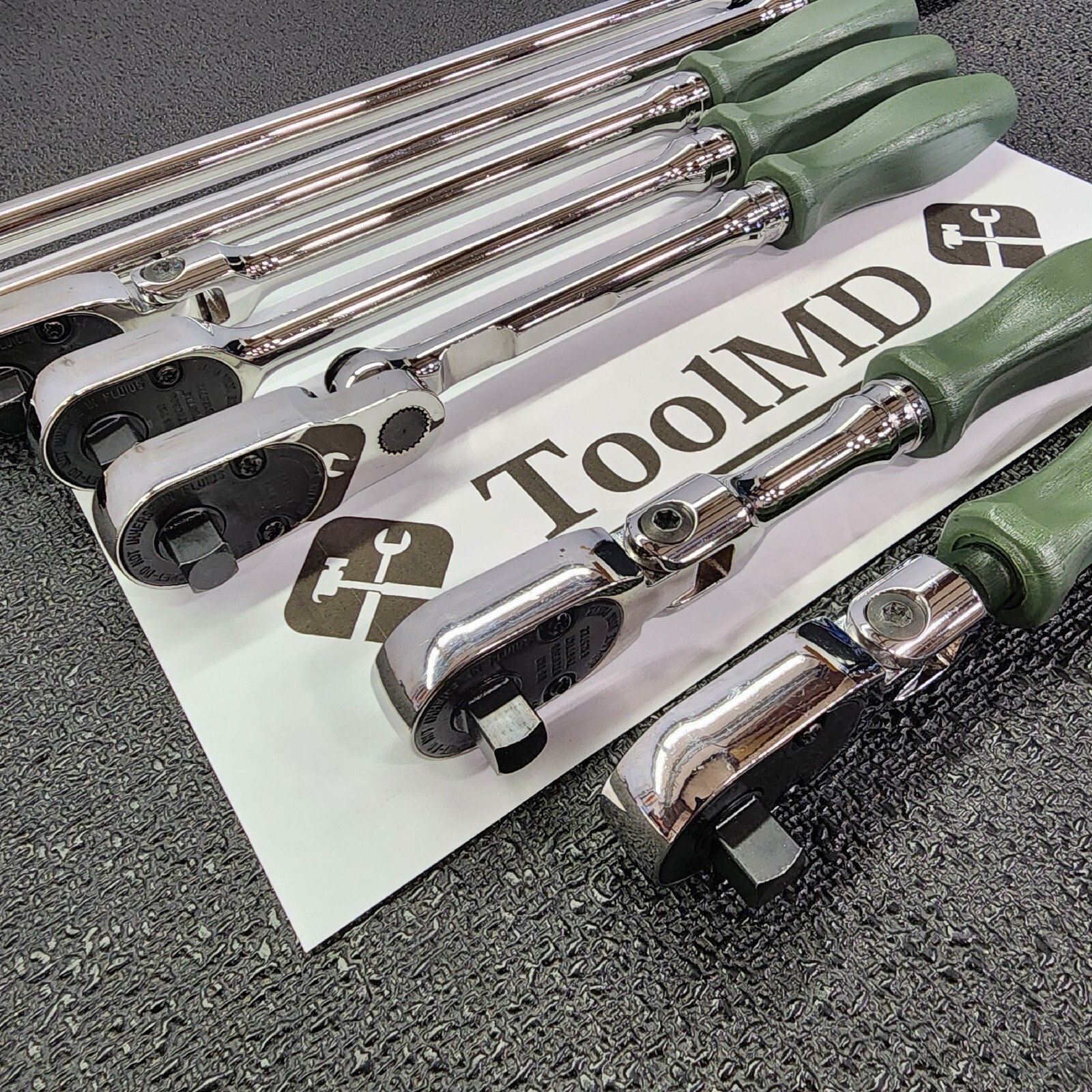 Snap-on Tools NEW 7pc COMBAT GREEN Hard Handle 3/8″ Drive Fixed Flex Ratchet Set