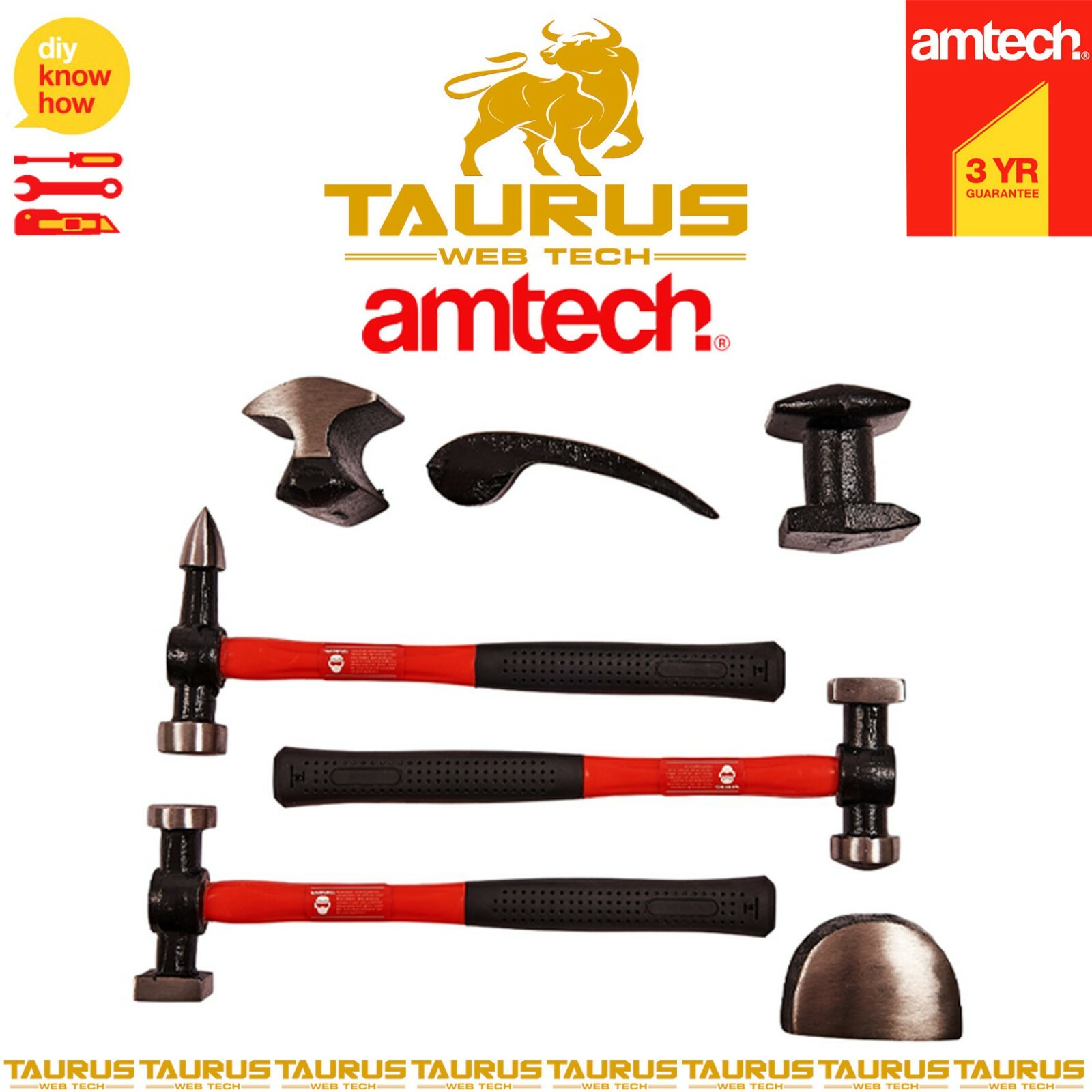 7x AMTECH Auto Body Dent Repair Kit Panel Beating Fibreglass Hammer Shrinking UK