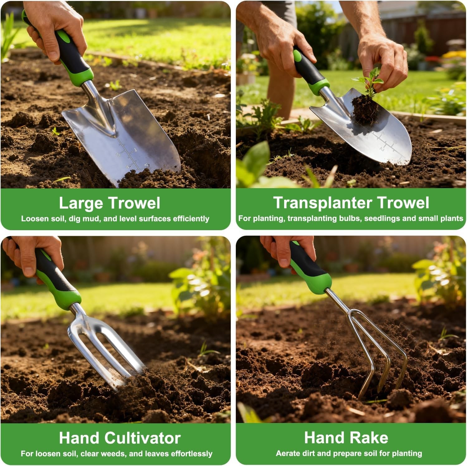 7-Piece Gardening Tools Heavy Duty Garden Tool Set Hand Tool Kit Black Green