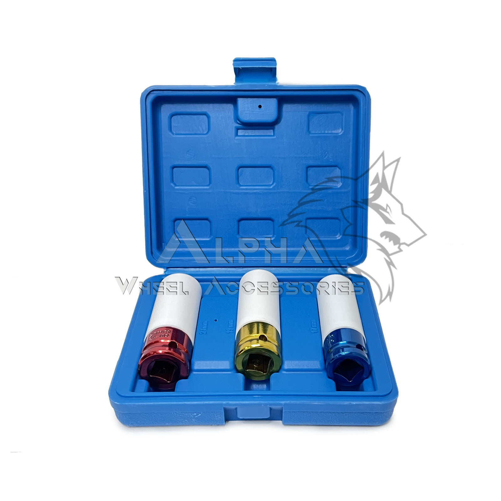 3Pc Non-Marring Impact Wheel Sockets Tool Set Deep Thin Wall 17mm 19mm 21mm