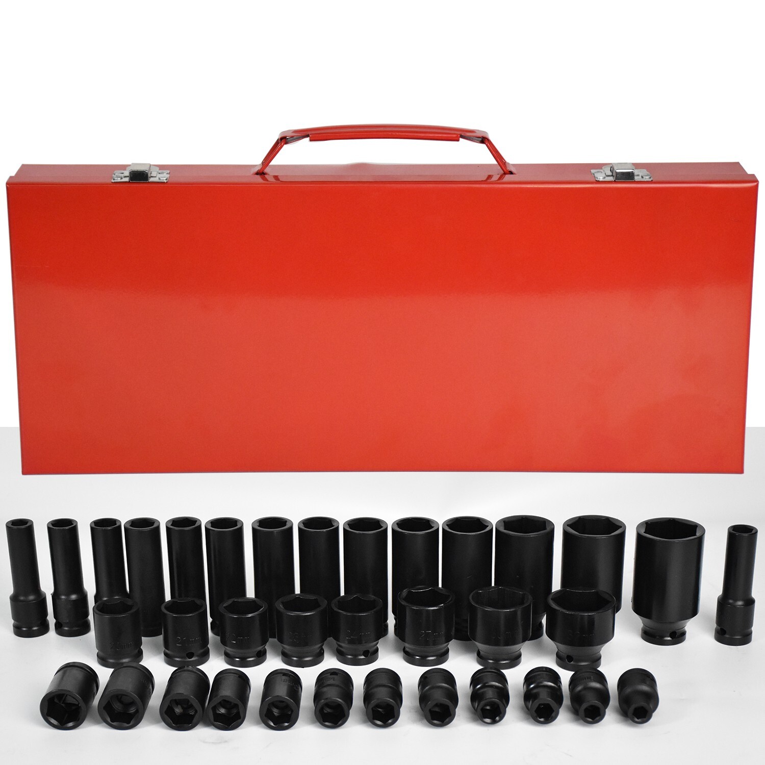 35pcs 1/2″ Inch Deep Impact Socket Set Drive 8-32mm Metric Garage SAE With Case